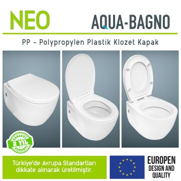 Aqua Bagno, Neo Klozet Kapağı, Beyaz, Yavaş Kapanan, PP