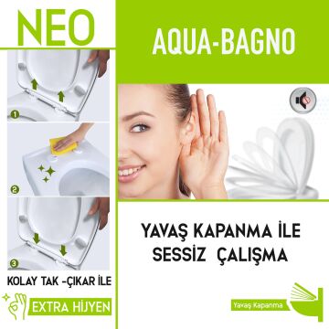 Aqua Bagno, Neo Klozet Kapağı, Beyaz, Yavaş Kapanan, PP