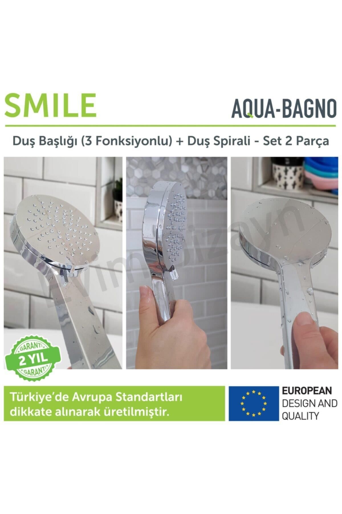 Aqua Bagno Smile El Duşu Set 2 Parça - Duş Başlığı - Spiral Hortumu Set