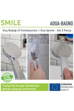 Aqua Bagno Smile El Duşu Set 2 Parça - Duş Başlığı - Spiral Hortumu Set