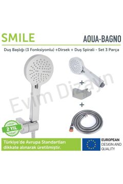 Aqua Bagno Smile El Duşu Seti - 3 Parça - 150 cm Spiral Hortum