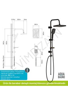 Aqua Bagno Mega Kare Tepe Robot Duşu Seti - Mat Siyah