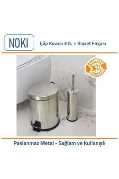 Noki 3 Lt. Klozet Banyo Çöp Kovası + Klozet Fırçası - Krom