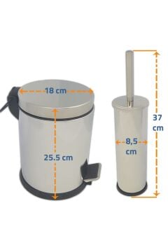 Noki 3 Lt. Klozet Banyo Çöp Kovası + Klozet Fırçası - Krom