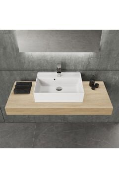 Aqua Bagno Plan Tezgah Üstü Kare Çanak Lavabo, 50x38 cm. Beyaz