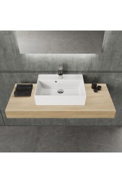 Aqua Bagno Plan Tezgah Üstü Kare Çanak Lavabo, 50x38 cm. Beyaz
