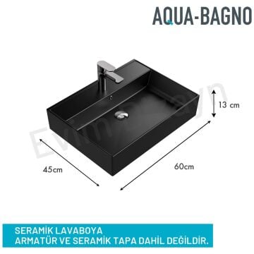Aqua Bagno ''Plan'' Lavabo ,60 x 45 cm., mat siyah