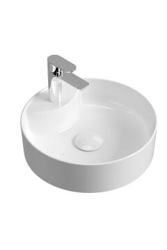 Aqua Bagno ''Bianzo'' Tezgah Üstü Lavabo, Batarya Delikli, 42 Cm Beyaz