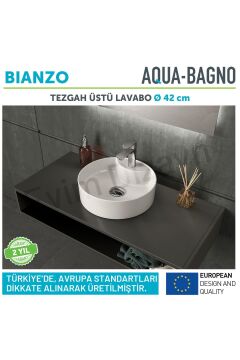 Aqua Bagno ''Bianzo'' Tezgah Üstü Lavabo, Batarya Delikli, 42 Cm Beyaz