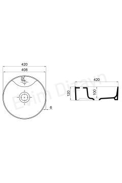 Aqua Bagno ''Bianzo'' Tezgah Üstü Lavabo, Batarya Delikli, 42 Cm Beyaz