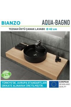 ''Bianzo'' Tezgah Üstü Lavabo, Batarya Delikli, 42 cm,  Mat Siyah