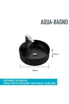 ''Bianzo'' Tezgah Üstü Lavabo, Batarya Delikli, 42 cm,  Mat Siyah