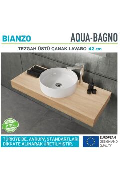Aqua Bagno Bianzo Tezgah Üstü Çanak Lavabo, Batarya Deliksiz, 42 Cm Beyaz