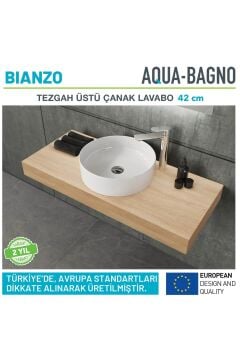 Aqua Bagno Bianzo Tezgah Üstü Çanak Lavabo, Batarya Deliksiz, 42 Cm Beyaz