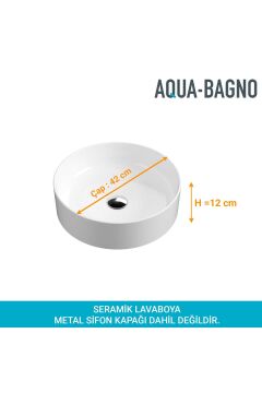 Aqua Bagno Bianzo Tezgah Üstü Çanak Lavabo, Batarya Deliksiz, 42 Cm Beyaz