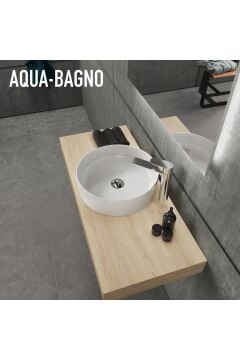 Aqua Bagno Bianzo Tezgah Üstü Çanak Lavabo, Batarya Deliksiz, 42 Cm Beyaz