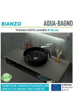 Aqua Bagno ''Bianzo'' Tezgah Üstü Lavabo, Batarya Deliksiz, 42 Cm Siyah Mat