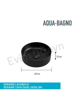 Aqua Bagno ''Bianzo'' Tezgah Üstü Lavabo, Batarya Deliksiz, 42 Cm Siyah Mat