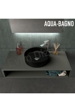 Aqua Bagno ''Bianzo'' Tezgah Üstü Lavabo, Batarya Deliksiz, 42 Cm Siyah Mat