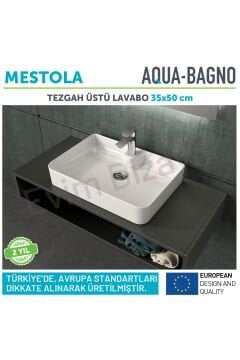 Mestola Tezgah Üstü Kare Çanak Lavabo Batarya Delikli 50 X 35 Cm Beyaz