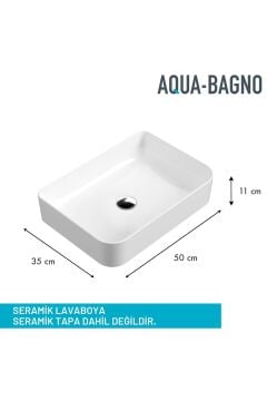 Mestola Tezgah Üstü Kare Çanak Lavabo Batarya Deliksiz 35x50 Cm Beyaz