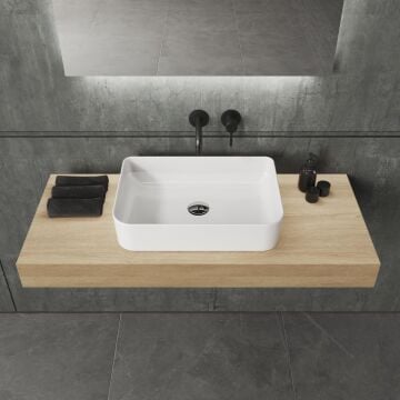 Mestola Tezgah Üstü Kare Çanak Lavabo Batarya Deliksiz 35x50 Cm Beyaz
