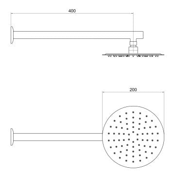 Aqua Bagno Largo Tepe Duşu  20x20 cm. ,Duvardan Duş Kolu 42,5 cm. Paslanmaz Krom - 2 Parça Set