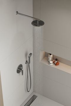 Aqua Bagno Largo Tepe Duşu  20x20 cm. ,Duvardan Duş Kolu 42,5 cm. Paslanmaz Krom - 2 Parça Set