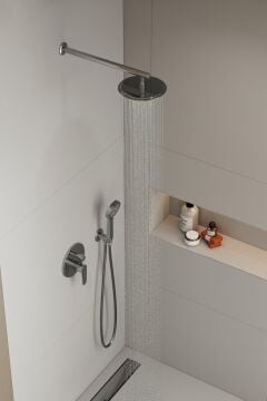 Aqua Bagno Largo Tepe Duşu  20x20 cm. ,Duvardan Duş Kolu 42,5 cm. Paslanmaz Krom - 2 Parça Set
