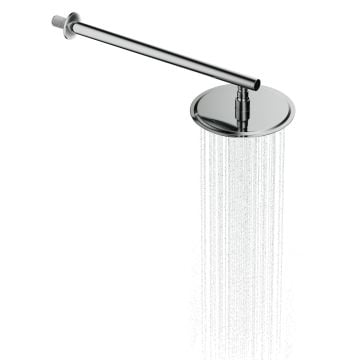 Aqua Bagno Largo Tepe Duşu  20x20 cm. ,Duvardan Duş Kolu 42,5 cm. Paslanmaz Krom - 2 Parça Set