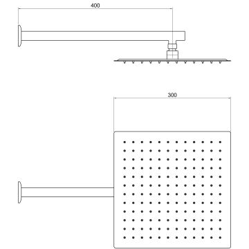 Aqua Bagno Mega Kare Tepe duşu  30x30 cm. , Duvardan Duş kolu 42,5 cm. Paslanmaz Krom - 2 Parça Set