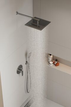 Aqua Bagno Mega Kare Tepe duşu  30x30 cm. , Duvardan Duş kolu 42,5 cm. Paslanmaz Krom - 2 Parça Set