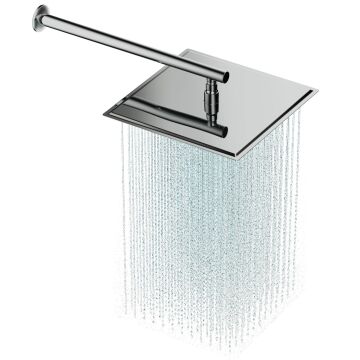 Aqua Bagno Mega Kare Tepe duşu  30x30 cm. , Duvardan Duş kolu 42,5 cm. Paslanmaz Krom - 2 Parça Set