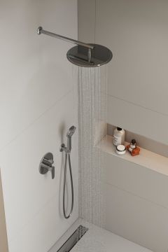 Aqua Bagno Largo Tepe duşu  30x30 cm. ,Duvardan Duş kolu 42,5 cm. Paslanmaz Krom - 2 Parça Set