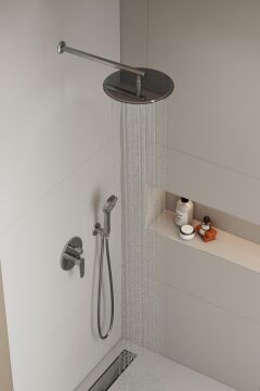 Aqua Bagno Largo Tepe duşu  30x30 cm. ,Duvardan Duş kolu 42,5 cm. Paslanmaz Krom - 2 Parça Set