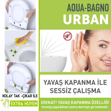 Aqua Bagno Urban Yavaş Kapanan Klozet Kapağı-kare önü oval, beyaz
