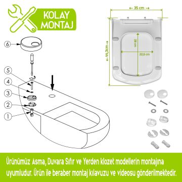 Aqua Bagno Urban Yavaş Kapanan Klozet Kapağı-kare önü oval, beyaz