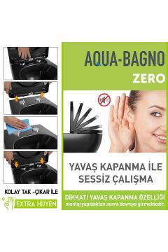 Aqua Bagno Zero Yavaş Kapanan Klozet Kapağı, Mat Siyah, Duroplast