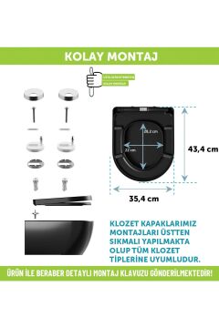 Aqua Bagno Zero Yavaş Kapanan Klozet Kapağı, Mat Siyah, Duroplast
