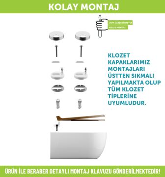 Aqua Bagno Smile Yavaş Kapanan Klozet Kapağı, Mat Siyah, Tak Çıkar, duroplast