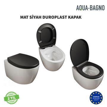 Aqua Bagno Smile Yavaş Kapanan Klozet Kapağı, Mat Siyah, Tak Çıkar, duroplast