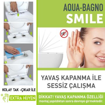 Aqua Bagno Smile Yavaş Kapanan Klozet Kapağı, Mat Siyah, Tak Çıkar, duroplast