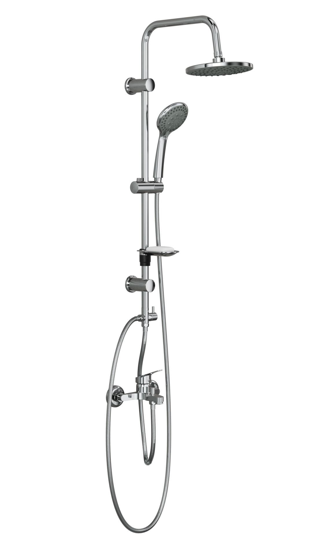 Spring Basic  Tepe Robot Duşu +  Basic Banyo Bataryası- 2 parça SET  , Parlak Krom