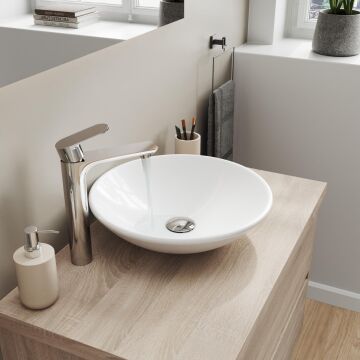 Aqua Bagno Minizia Tezgah Üstü Çanak Lavabo,batarya deliksiz,40 cm Beyaz