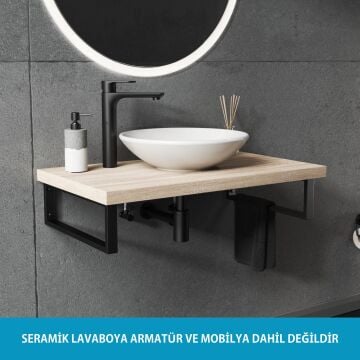 Aqua Bagno Minizia Tezgah Üstü Çanak Lavabo,batarya deliksiz,40 cm Beyaz
