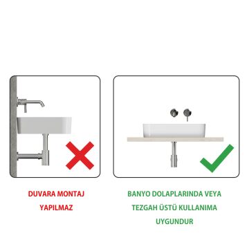 Mestola  Tezgah Üstü Kare Çanak Lavabo Batarya Deliksiz 38x 60 Cm Beyaz