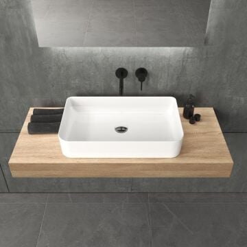 Mestola  Tezgah Üstü Kare Çanak Lavabo Batarya Deliksiz 38x 60 Cm Beyaz