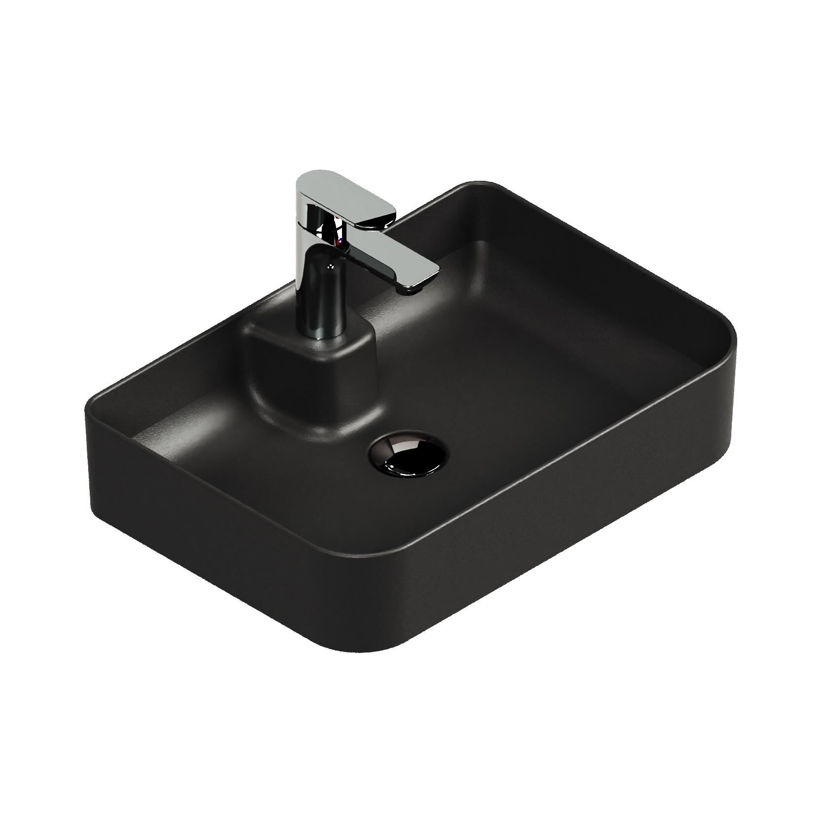 Aqua Bagno Mestola  Tezgah Üstü Lavabo Batarya Delikli, 50x35 cm. ,Mat Siyah