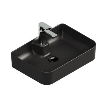 Aqua Bagno Mestola  Tezgah Üstü Lavabo Batarya Delikli, 50x35 cm. ,Mat Siyah