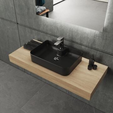 Aqua Bagno Mestola  Tezgah Üstü Lavabo Batarya Delikli, 50x35 cm. ,Mat Siyah
